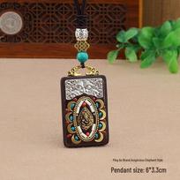 Nepal Thangka Ebony Wood Ganesha Pendant Necklace with Buddha Amulet Money Tree Charm