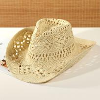 Unisex Western Cowboy Hat: Summer Straw, Wide-Brimmed, Breathable, Stylish Sun Protection Jazz Hat One Size šviesiai smėlio spalvos