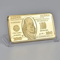 JAV 100 dolerių taurieji metalai 24K aukso luitas Amerikos metalinė moneta Auksiniai luitai USD onesize