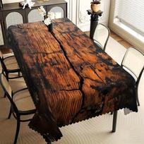 Rustic Weathered Wood Tablecloth, Cracked Plank Print with Scalloped Edge, Stain Resistant for Dining Room & Farmhouse Decor 90x140cm