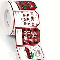 Kalėdiniai lipdukai rulone 500 vnt. 2,36x1,57 colio Šventiniai dovanų pakavimo etiketės rankdarbiams ir pakavimui 36h; 200 stickers brown
