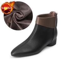 Autumn Winter Pointed Toe Leather Female Short Shoes Elegant with Low Heels Women's Ankle Boots High Quality Trend 2025 Booties 40 black