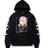 New Hip Hop Anime Zero Two Hoodies Harajuku Casual Streetwear Graphic Sweatshirts Unisex Autumn and Winter Hoodies XS juoda