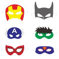 6 vnt. vaikiško gimtadienio popierinių kaukių, animacinių gyvūnų kaukių ir akinių rinkinys Superhero mask set [6pcs] yellow