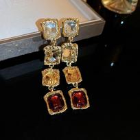 Vintage diamond-encrusted square choker neck chain court style exaggerated collarbone necklace