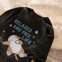 Cute Cartoon Lazy Cat Letter Print Summer Short Sleeved T-shirt Fashion Harajuku Streetwear T-Shirt Casual Woman Clothing S juoda