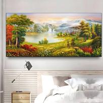 Frameless Lake Scenery Oil Painting Style Wallpaper Poster for Living Room/Bedroom Decor 40*80cm frameless