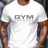 Mens Cotton TShirt GYM THERAPY White Graphic Print Casual Athletic Fit Workout Gym Style Trendy Streetwear - Men's Summer Cot... S įvairiaspalvis