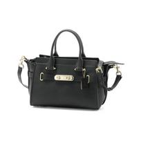 COACH Swagger zipper closure cowhide handbag large size women's black juoda