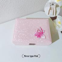 Double Layer Lotus Embroidery Jewelry Box with Lock and Mirror - Perfect Wedding Gift gray