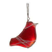 Bookshelf Ornament Festive Hanging Decoration Handmade Sea Glass Bird Ornaments for Coastal Xmas Tree Decor Unique for Holiday raudona