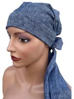 Lniana Chusta Na Głowę Lara Szaro-Czarna Turban Na Lato Produkt Polski