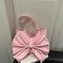 Fashion Shoulder Bag, 2025 New Korean Version Bow Commuting Tote Bag, Solid Color Versatile Casual Bags rožinė