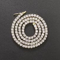 Single Row Zircon Tennis Necklace Street Hip Hop Necklace Full Diamond Copper Gold Plated Handmade Chain Tennis Chain 4Mm zircon + 40cm length (16inch) auksas