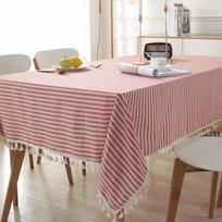 Japanese-Style Polyester-Cotton Simple Striped Plain Fringed Lace Yarn-Dyed Rectangular Tablecloth Coffee Table Dining Table Cloth 60x60