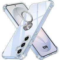 Dėklas Samsung Galaxy S26, Silikoninė apsauga su sidabriniu besisukančiu žiedu