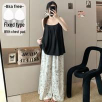 Korean Style Spaghetti Strap Cotton Pajama Set for Women - Summer Fashion Wide Leg Pants, Sweet and Versatile for Home or Outdoors. XXL gray