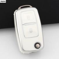Rožinis TPU automobilio rakto dėklas Rakto dangtelio apsauginis maišelis 2 3 mygtukams Vw Volkswagen Polo Tiguan Passat Golf Jetta Lavida Skoda Octavia white