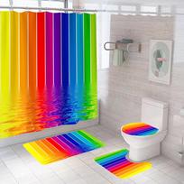 Colourful Rainbow Cube Shower Curtain Set And Bath Rugs Set Vibrant Pattern Bathroom Shower Curtains Set For Bathroom Home Decor W60H190(CM)-1 Pcs