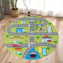 Traffic Road Kids Play Round Rug Educational Theme Children's Crawling Floormat Absorbent Soft Home Decor Carpet 60cmx60cm