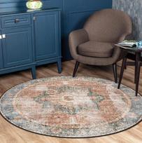 Dark Floral Round Rug Vintage Botanical Oriental Style Carpet Abyss Floor Mat Ocean Round Carpet Modern Abstract Sea Rug Decor 80cm x 80cm