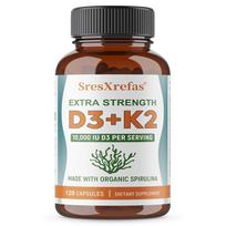 Vitamin D3 + K2 Dietary Supplement, With Organic Spirulina, 120 Capsules Per Bottle 120 Capsules