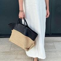 Women Straw Beach Tote Bag Large Capacity Color Block Woven Handbag Summer Vacati Travel Shoulder Bag juoda