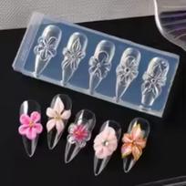 3D Spring Flower Nail Silicone Nail Carving Mold Lily Hibiscus Resin Design Nail Art Print Stencils Diy Manicure Mold Tools 1pcs