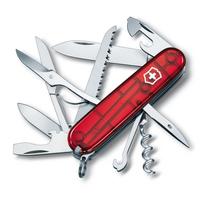 VICTORINOX Huntsman Swiss Army Translucent Emergency with Scissors and 15 Knife, Red, Multifunctional, Preparedness, Hiking, Camping, Saw, Functions,