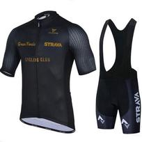 STRAVA Dviračių apranga Trumpomis rankovėmis Rinkinys Dirželis Dviračių kelnės Komandos Edition XS black