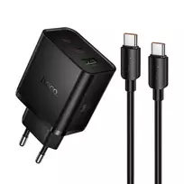 Hoco Phone charger 2x USB C + USB A QC3.0 PD 3A 65W + USB C to USB C data cable N75 black