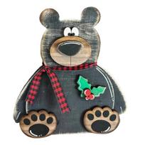 Meškos papuošalas Medinis kaladėlė Rustic Bear ženklas Animacinis Kalėdų meškutis juoda