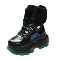 Winter Women's Snow Boots Ankle Boots with Fur Warm High Boots Outdoor Plush Shoes New Anti-skid Chunky Leather Sneakers 34 juoda
