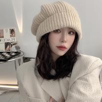 Japanese style Versatile Headwear Hat Women's Pile Hat Warm Ear Protecting Hat for Autumn and Winter Casual Knitted Woolen Hat  Women's Cold Hat