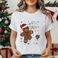 OH SNAP Print Summer T-Shirts Tops Gingerbread Christmas Design Women's Graphic T-Shirt Short Sleeve Clothing Holiday Party Tees M