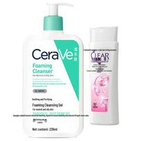 CeraVe Soothing Cleansing Foam Gel & Clear Anti-Dandruff Shampoo Bundle