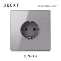 Ultra Thin Glass Wall Switch EU UK Standard 16a Socket Large Panel Wall Light Square Switch Socket 86mm Home Hotel Decoration 86x86mm