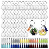 Pack of 50 DIY Round Keyrings  Acrylic Frames with Fringe Keychains Customizable Key Rings Crafts for Handmade Projects 1