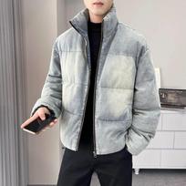 Men's Retro Stand Collar Denim Jacket - Casual, Warm, Versatile Winter Outerwear 4XL šviesiai mėlyna spalva
