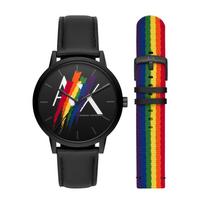ARMANI EXCHANGEAE Wrist Watch Quartz Movement Leather Strap Black Dial Men's Watches AX7120 Black