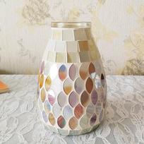 Pastel Mosaic Glass Vase for Hydroponic Pothos & Small Flowers - Modern Home/Office Desk Decor with Minimalist Artistry