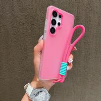 2in1 With Wrist Strap Lanyard Jelly Phone Case For Samsung Galaxy S26 S25 S24 S23 S22 Ultra Plus FE A26 A35 A54 A16 Solid Cover Galaxy S25 rožinė raudona spalva