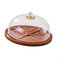 Torto padėklas su dangčiu Duonos organizatorius Patiekimo lėkštė su medžio, TPE, skaidriu kupolu pyragams, sausainiams Round 27x15cm white