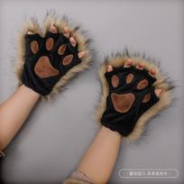 Harajuku Women Girls Plush Animal Claw Gloves Half Finger Wolf Cat'S Paw Gloves Halloween Lolita Cosplay Anime Set Accessories One Size brown