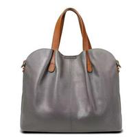 Leather Women Tote Bag Ruched Ctrast Color Top Layer Cowhide Shoulder Crossbody Handbag Versatile Shopping Bag Commuter Clutch 31x14x25cm pilka spalva