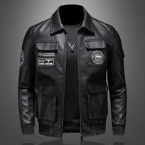 Spring and Autumn New Military Style Pilot Leather Jacket Men's Large Size Slim Fit Lapel Embroidered Men's Leather Jacket M