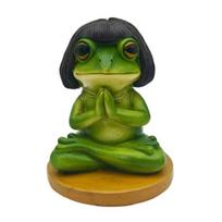 Meditation Frog Figurine, Bob Haircut Resin Frog Statue, Sitting Animal Sculpture Decoration for Yoga Room, Home, Office Frog