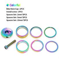 OUO MTB Stem 35mm 50mm CNC Colorful Bicycle Handlebar Stem 31.8/35mm Bar Clamp Ultralight Aluminum Mountain Bike Stem Riser 0 rainbow cap kit