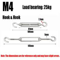 1Pcs Hooks & Eye Turnbuckle Wire Rope Tensioner 304 Stainless Steel Oc Oo Cc Type Tension Device Line M4/M5/M6/M8