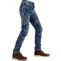 Men's Slim Fit Washed Denim Pants - Multi-Process Trendy Long Jeans X-Large tamsiai mėlyna spalva